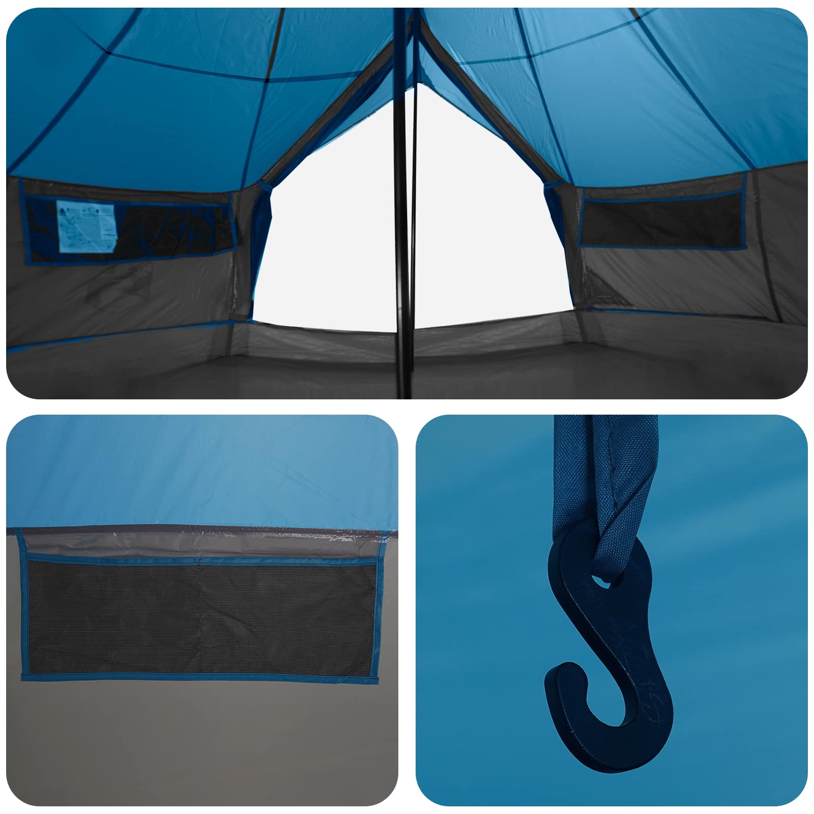 Tipi sátor tetővel kék 800 x 800 x 430 cm poliészter és acél