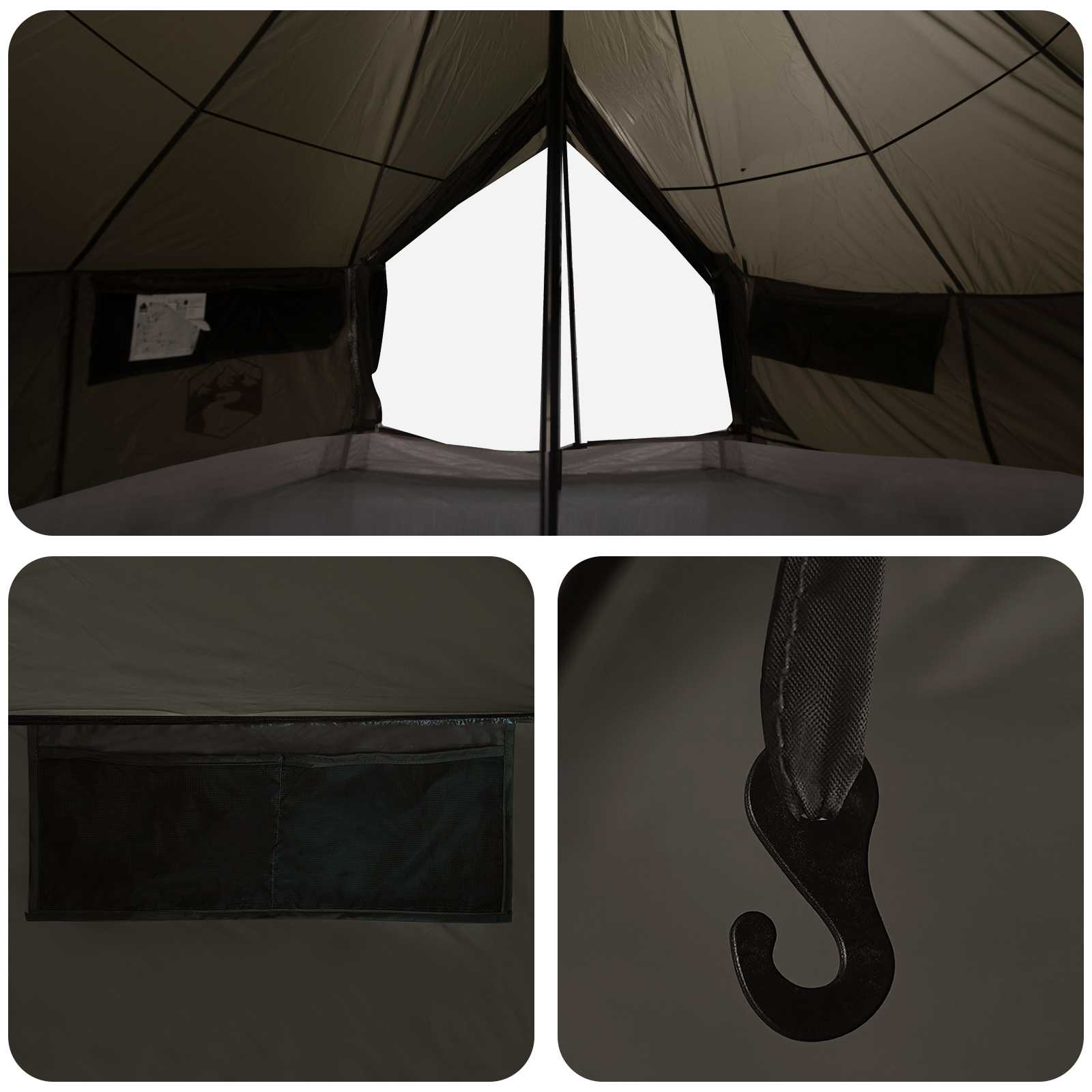 Tipi sátor barna szürke 800 x 800 x 430 cm poliészter és acél