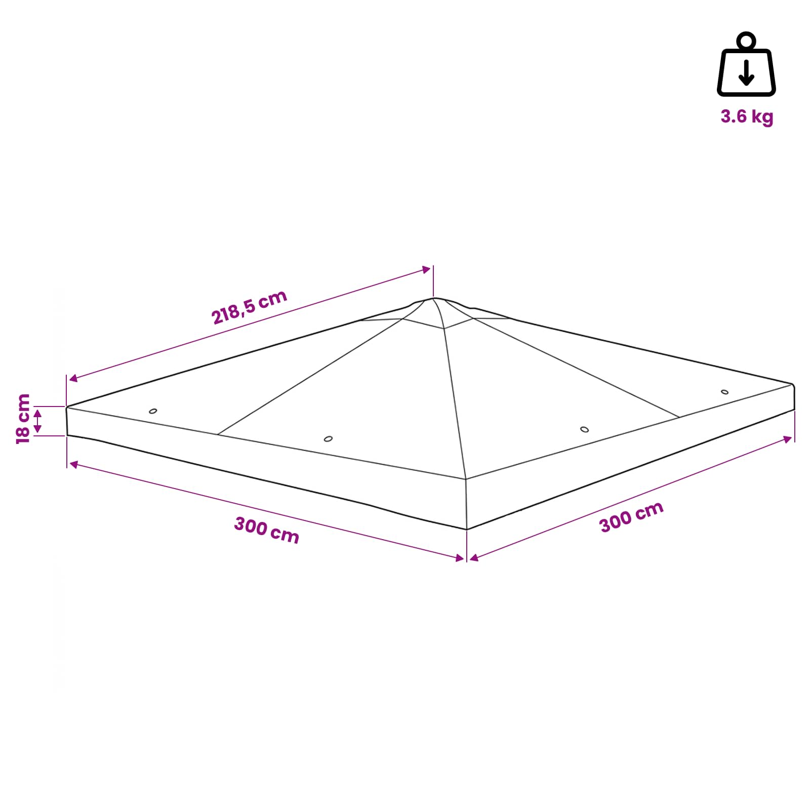 Sátras fedél tetővel tópszínű 300 x 300 cm poliészter és acél