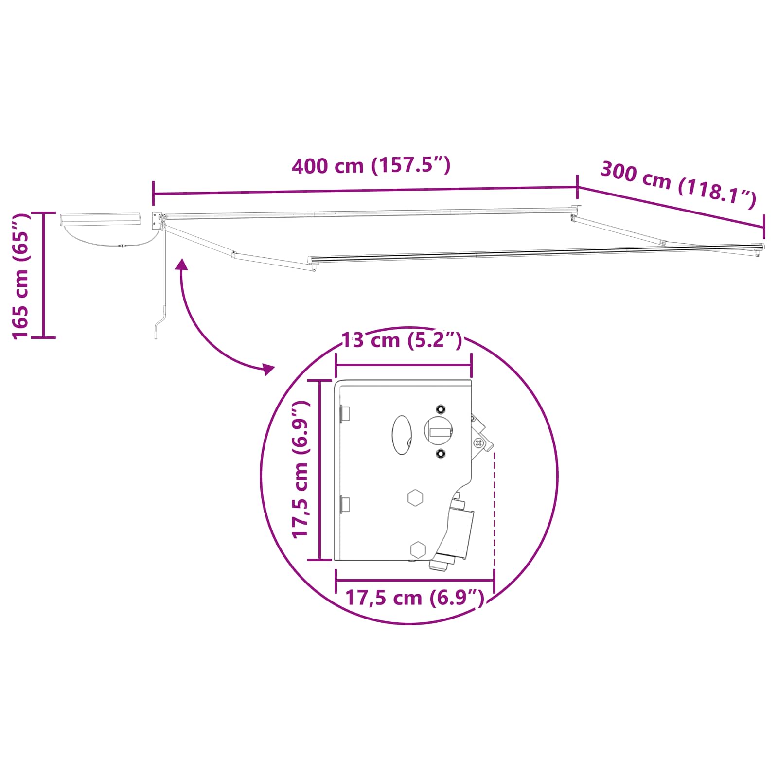 Elektromos kihúzható napernyő piros és fehér 4 × 3 m