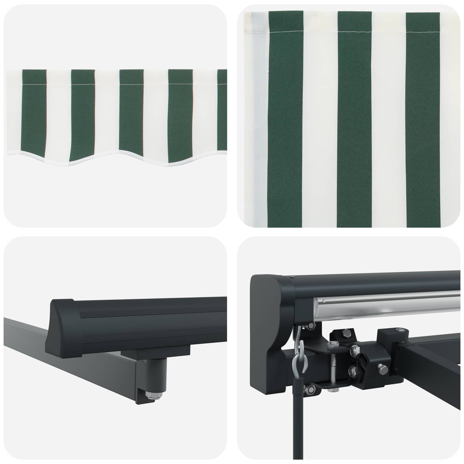 Kézi retraktálható napernyő zöld és fehér 4 × 3,5 m