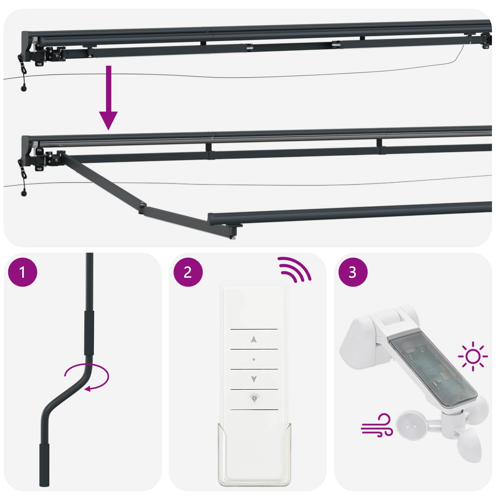 Elektromos kihúzható napernyő zöld, fehér, antracit 4 × 3,5 m