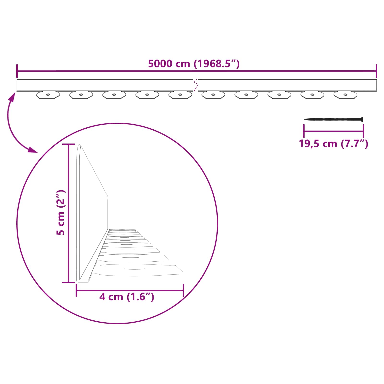 Gyepszegélyek szürke 5000 x 4 x 5 cm műanyag