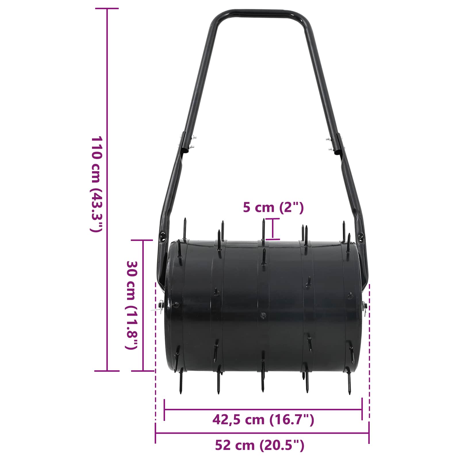 Fűroller aerátor csipeszekkel fekete 110 x 52 cm vas