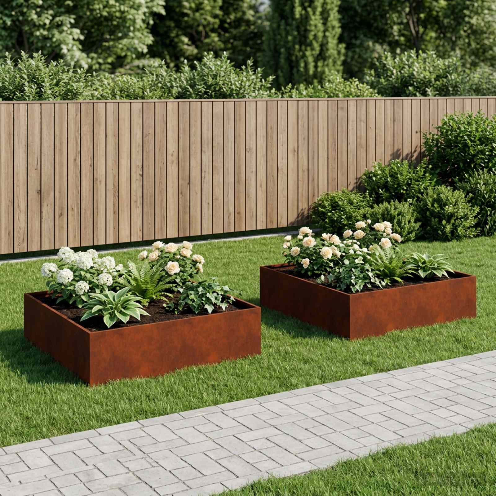Kerti cserép 2 db rozsdás 100 x 100 x 30 cm időjárásálló acél