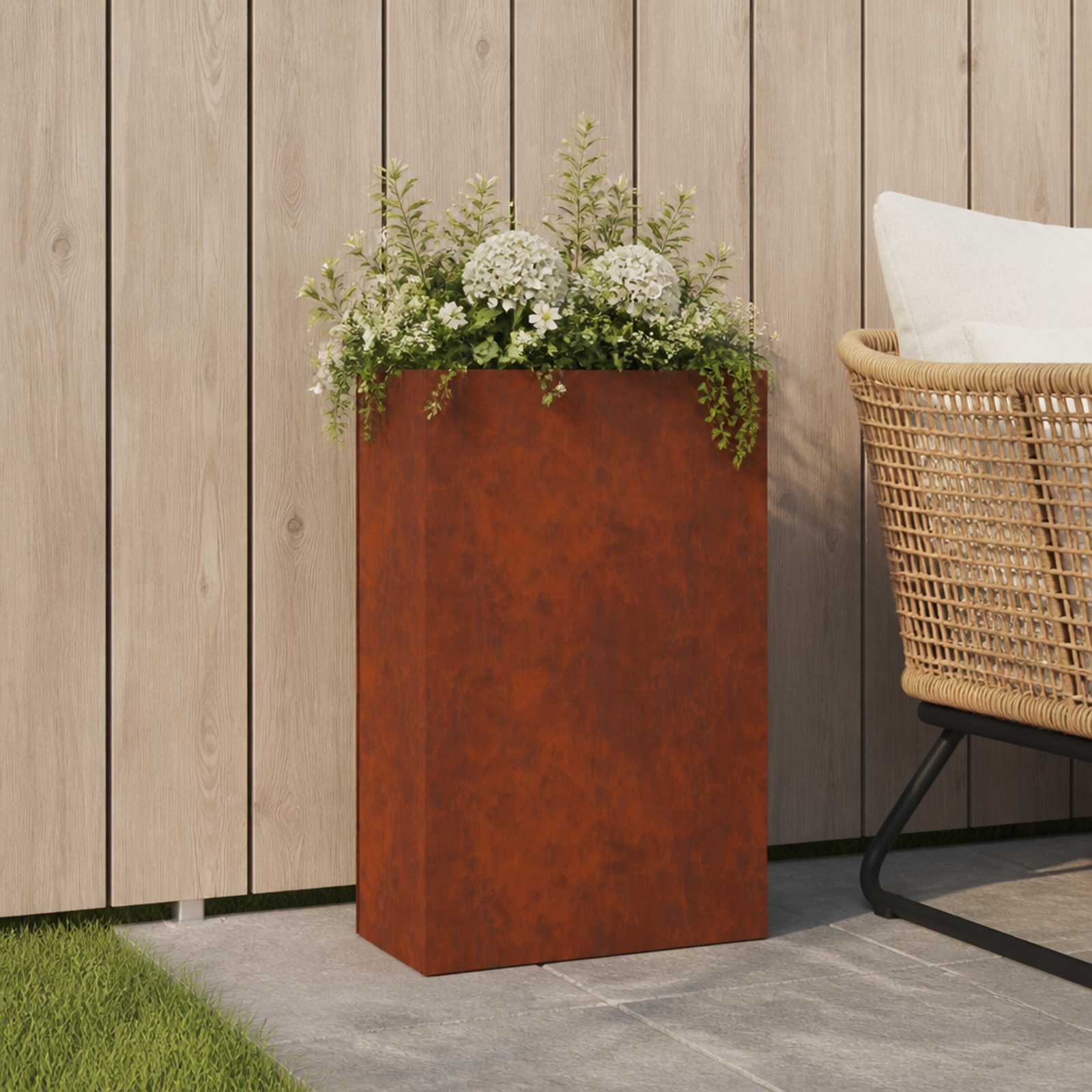 Kerti cserép rozsdás 40 x 20 x 75 cm időjárásálló acél
