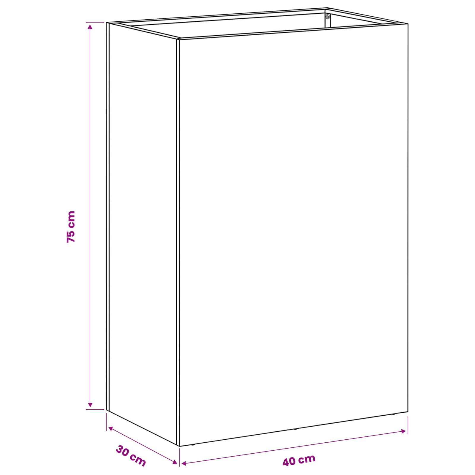 Kerti cserép 2 db rozsdás 40 x 30 x 75 cm időjárásálló acél