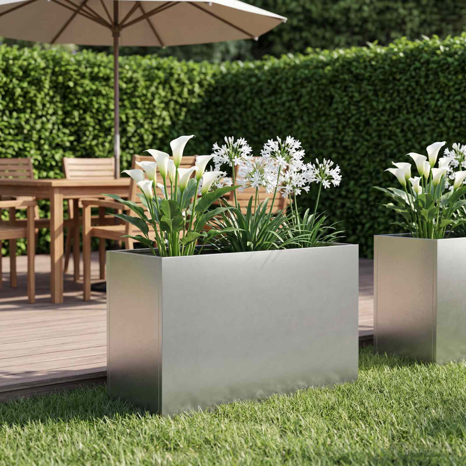 Kerti cserép ezüst 80 x 40 x 50 cm rozsdamentes acél