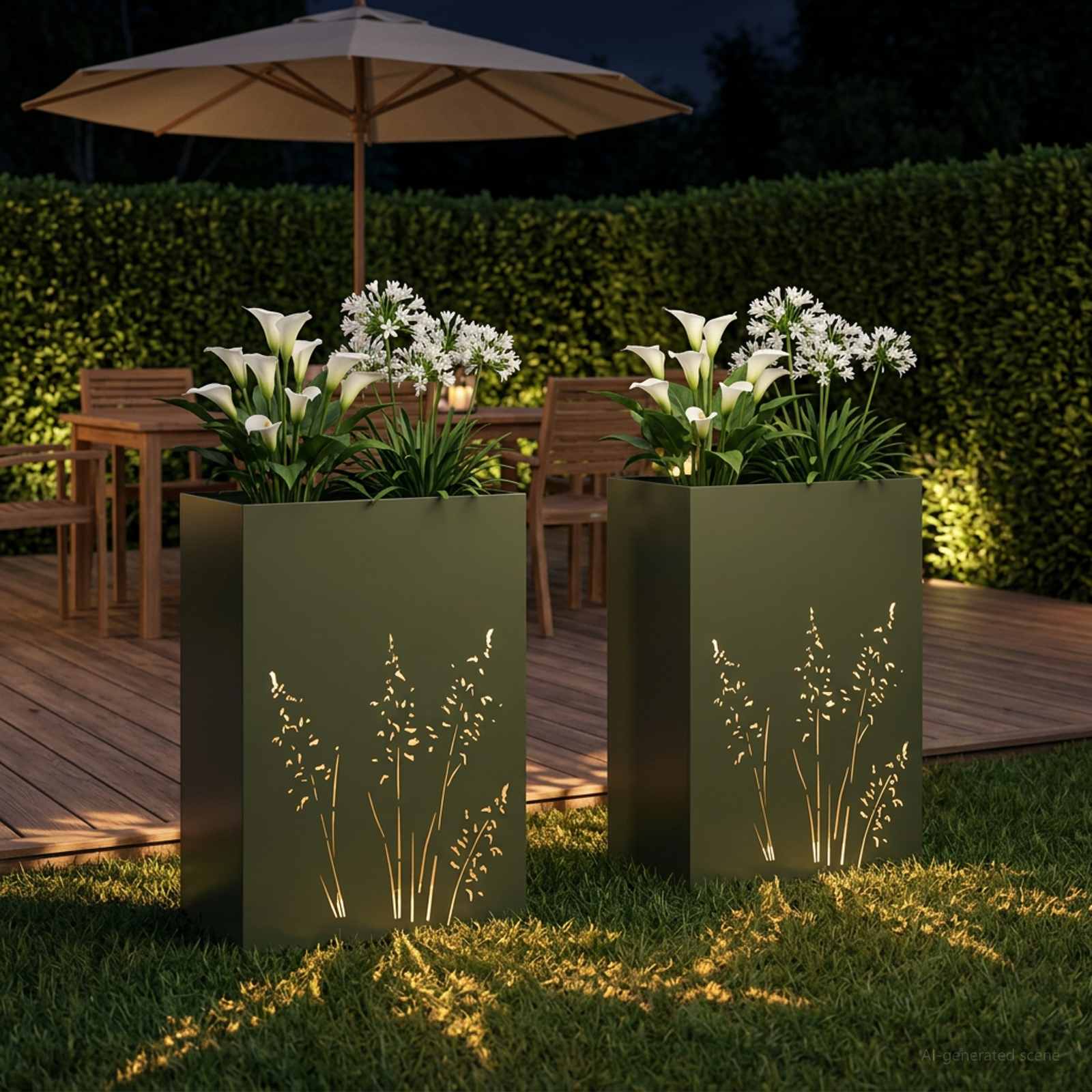 Kerti cserép 2 db olajzöld 50 x 30 x 75 cm