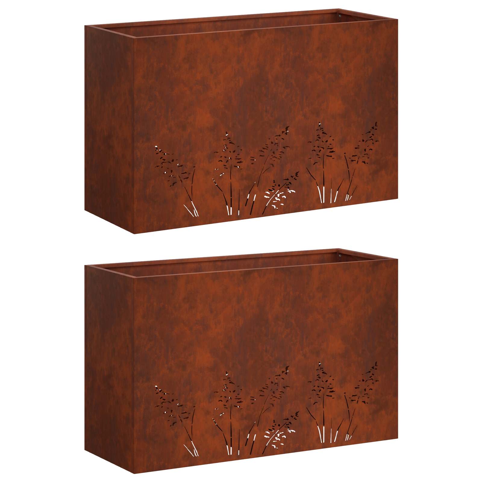 Kerti cserép 2 db rozsdás 80 x 30 x 49 cm időjárásálló acél