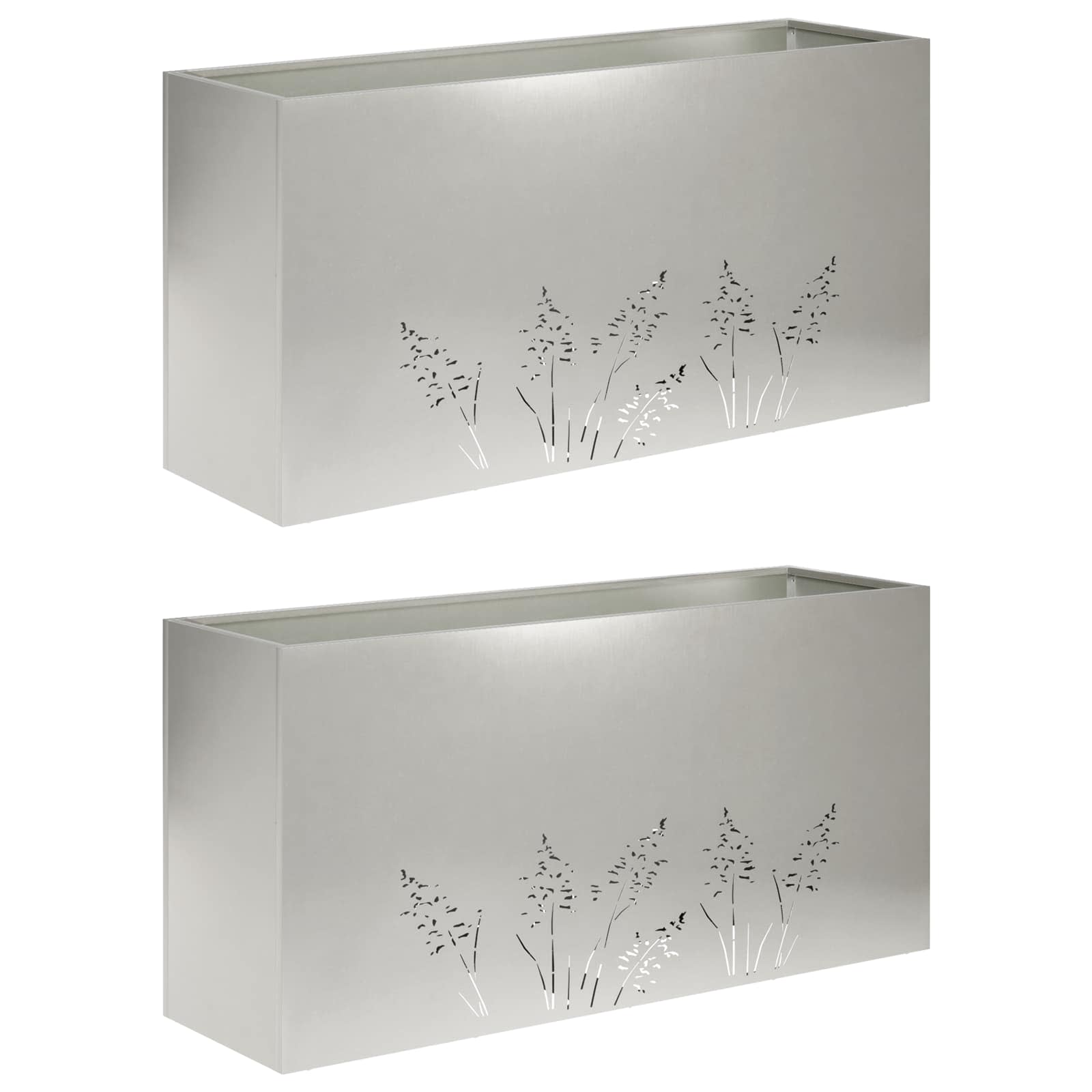 Kerti cserép 2 db ezüst 100 x 20 x 49 cm rozsdamentes acél