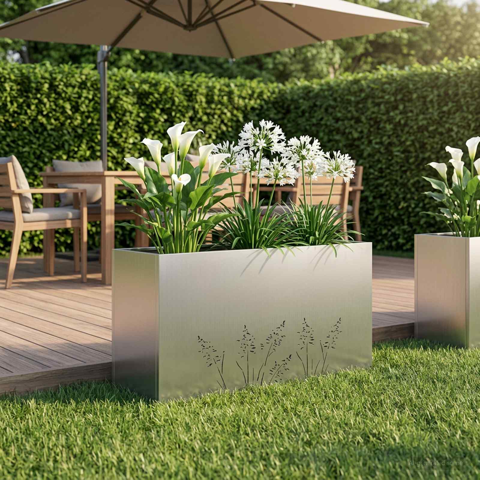 Kerti cserép ezüst 100 x 20 x 49 cm horganyzott acél