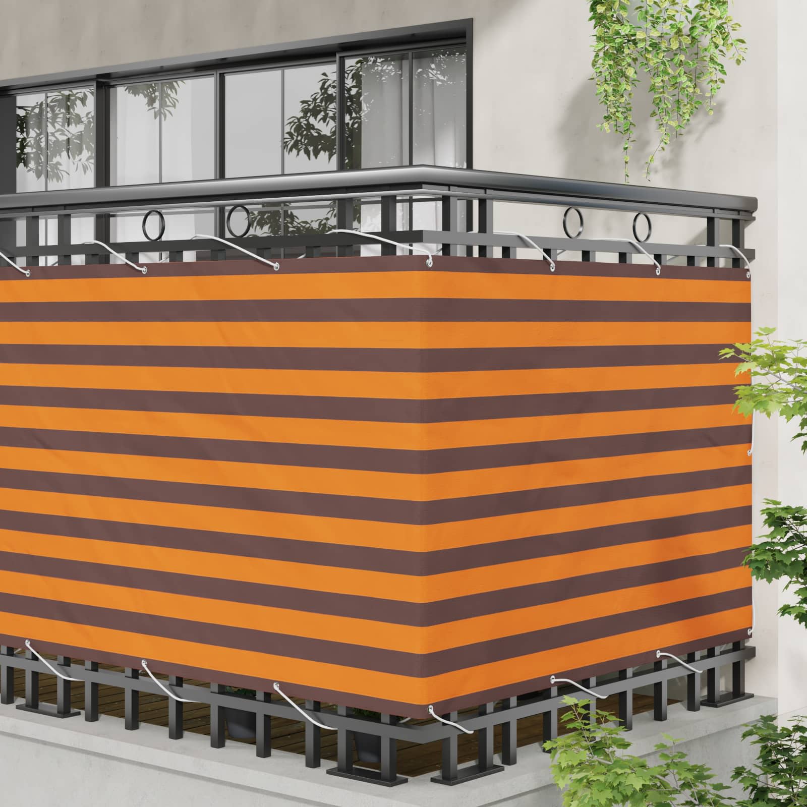 Erkély szúnyogháló narancs és barna 110 x 400 cm oxford szövet