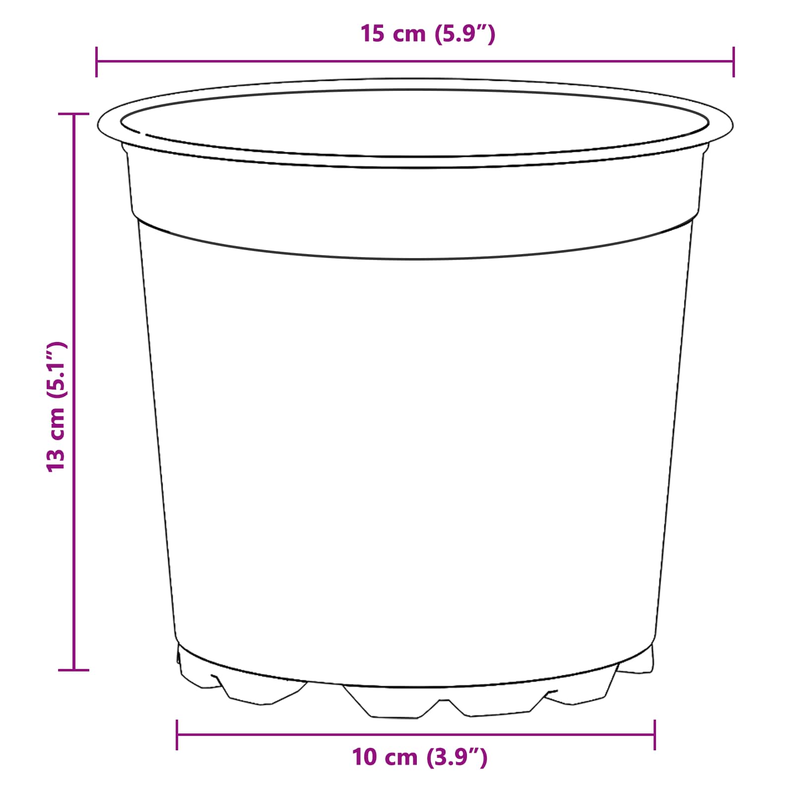 Virág cserép 100 pcs fekete ø 15 x 12.5 cm műanyag