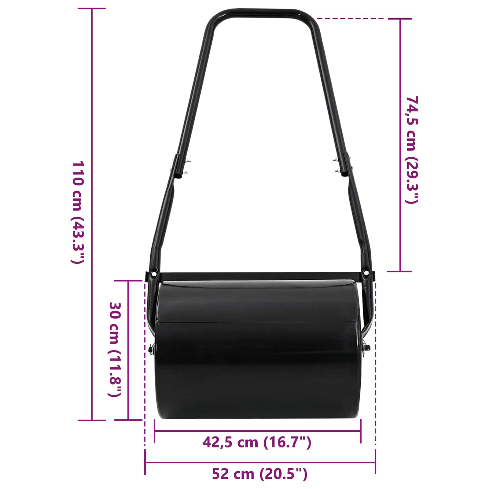 Kerti gyep hengert fekete 110 x 52 cm vas