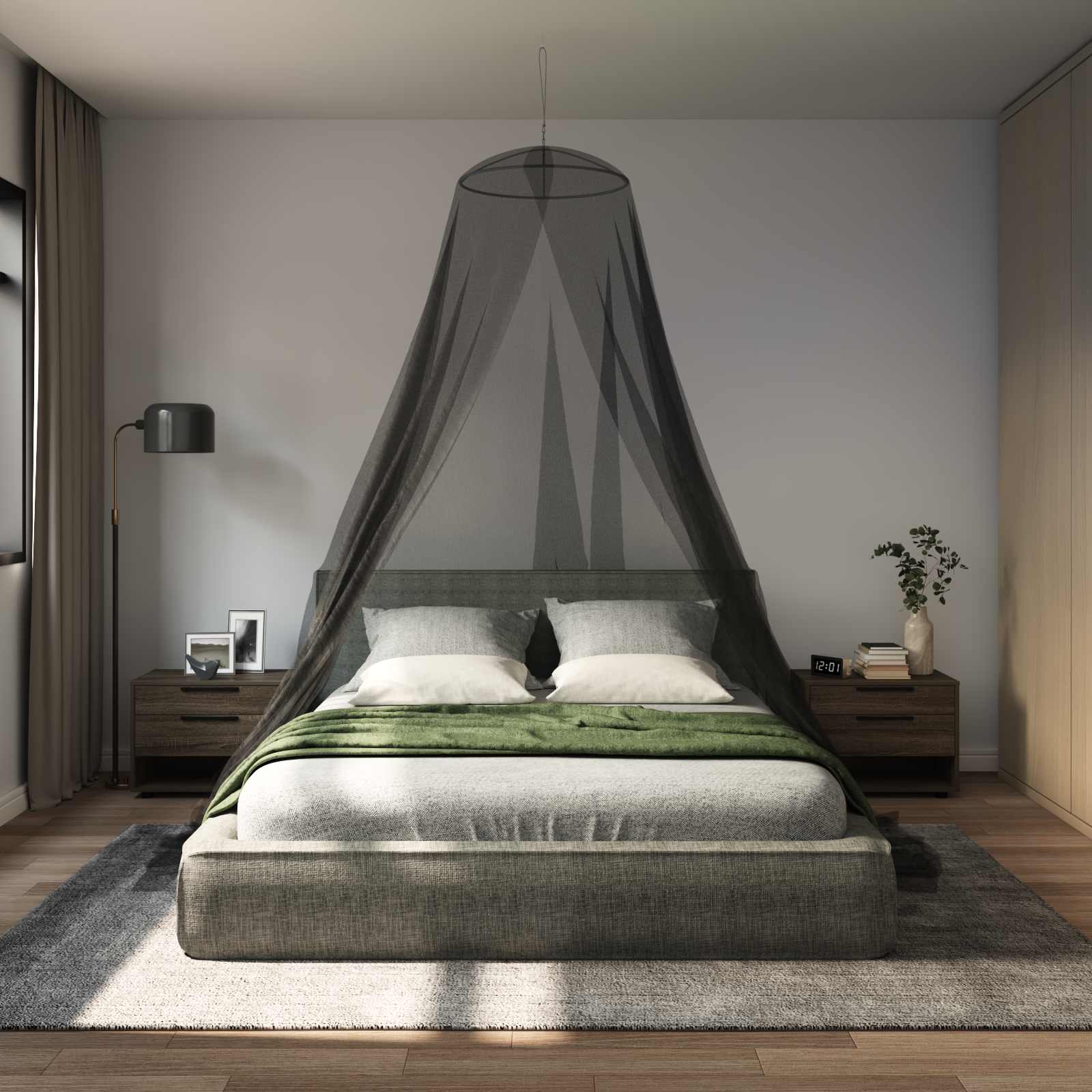 Szúnyogháló ágyhoz 3 pcs 156 hálós fekete ø56 x 220 cm