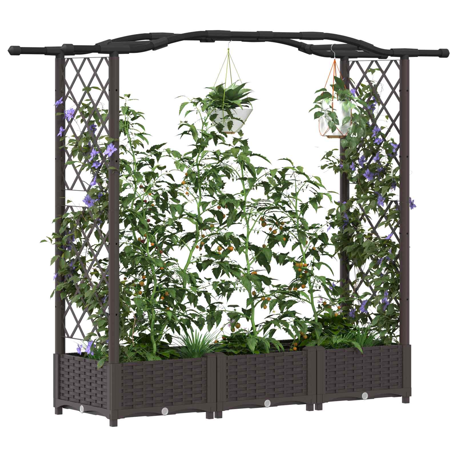 Magasított ágy trellis-szel és tetővel barna 169 x 40 x 125 cm