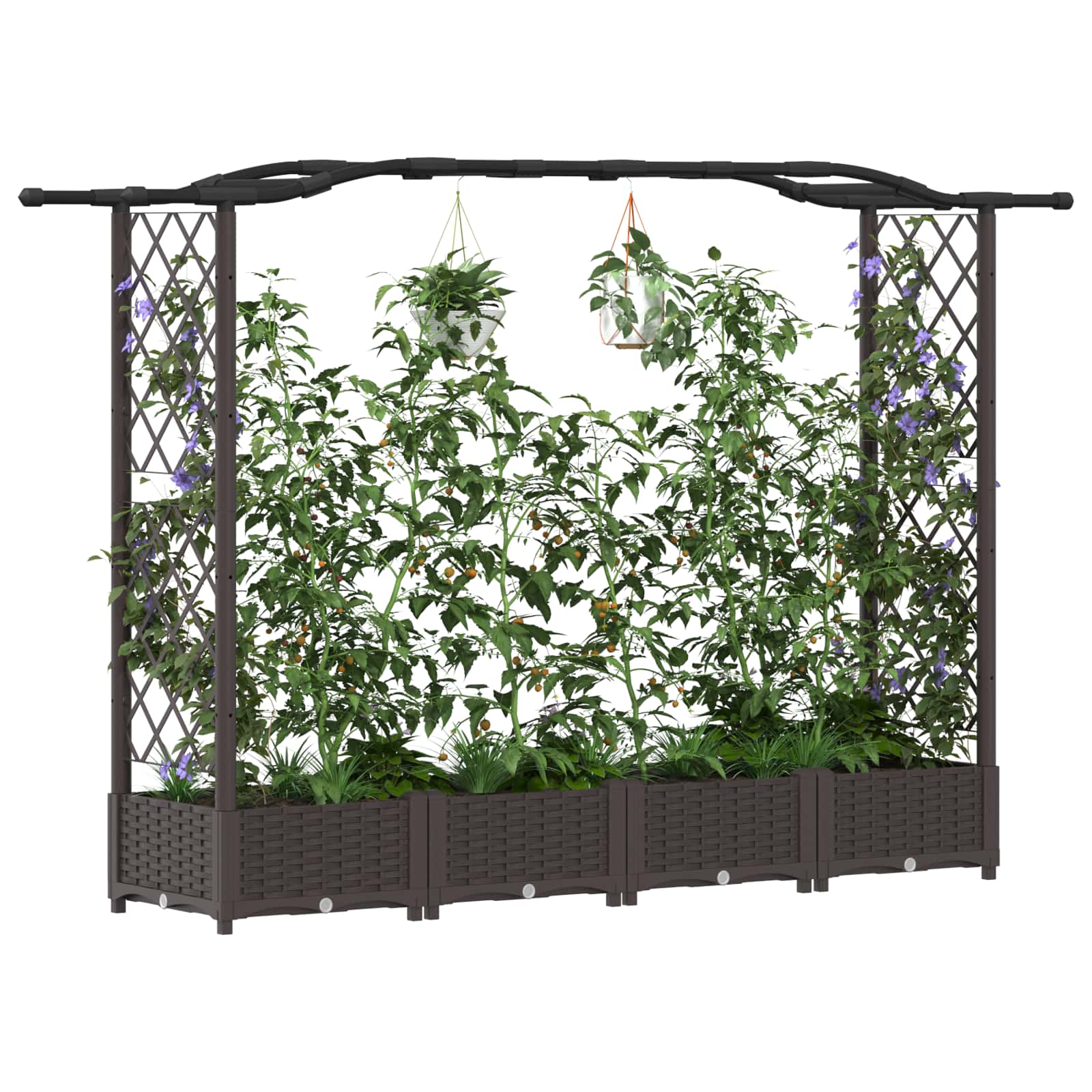 Magasított ágy trellis-szel és tetővel barna 207 x 40 x 126 cm