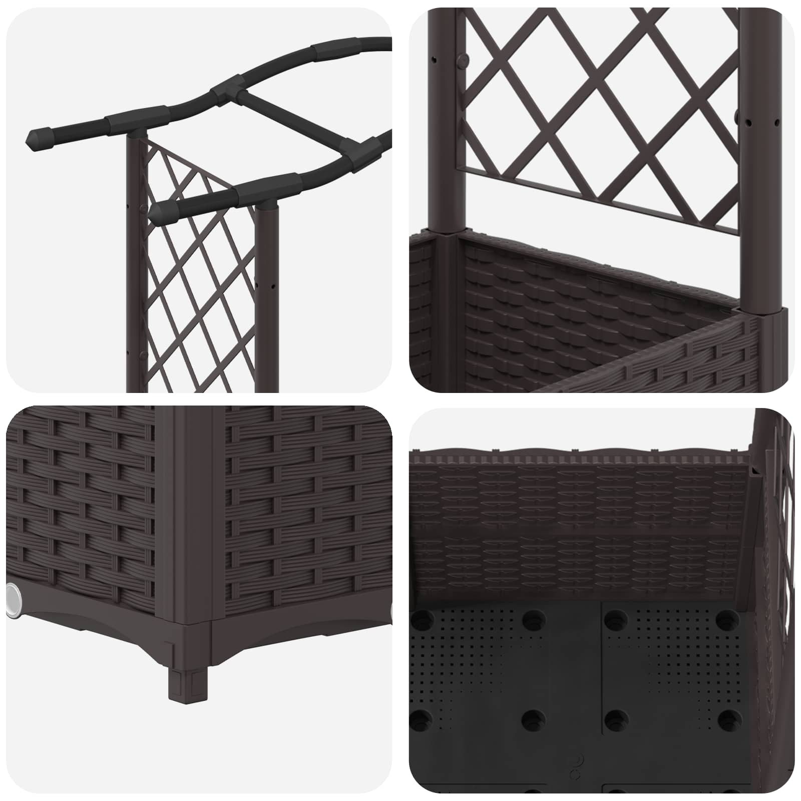 Magasított ágy trellis-szel és tetővel barna 204 x 40 x 141 cm