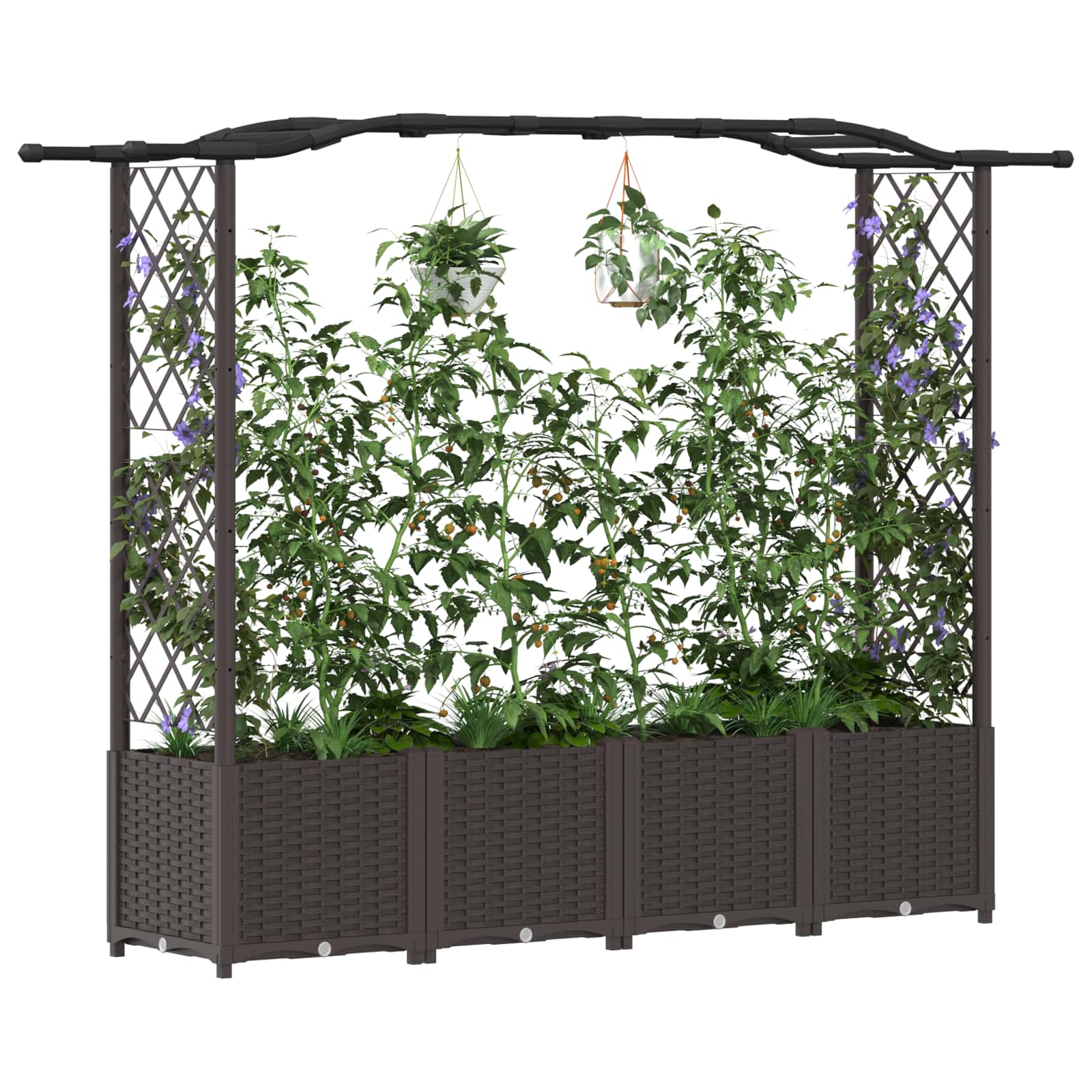 Magasított ágy trellis-szel és tetővel barna 204 x 40 x 141 cm