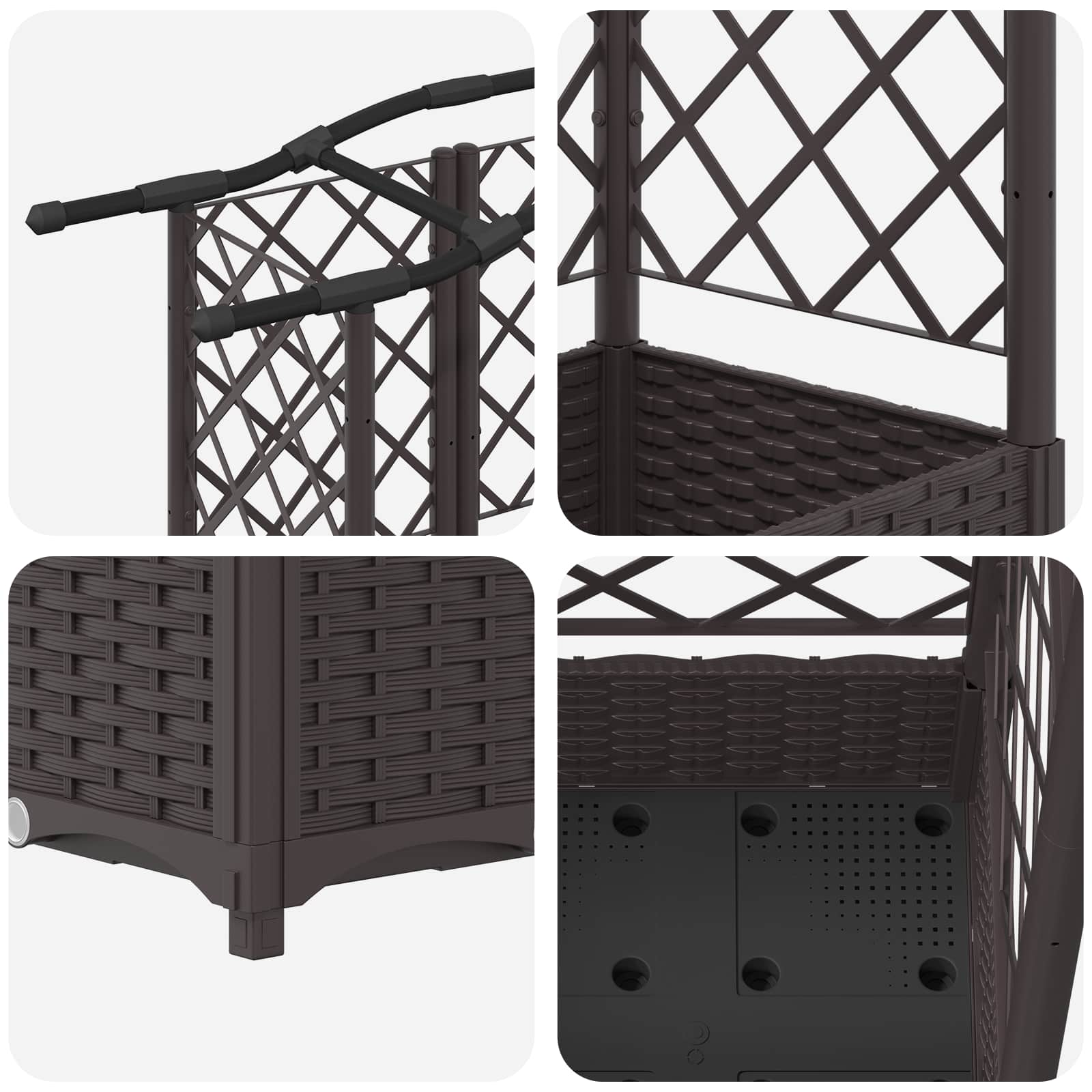 Magasított ágy trellis-szel és tetővel barna 124 x 40 x 126 cm