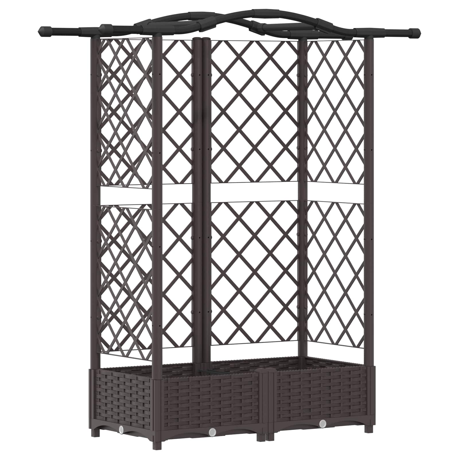 Magasított ágy trellis-szel és tetővel barna 124 x 40 x 126 cm