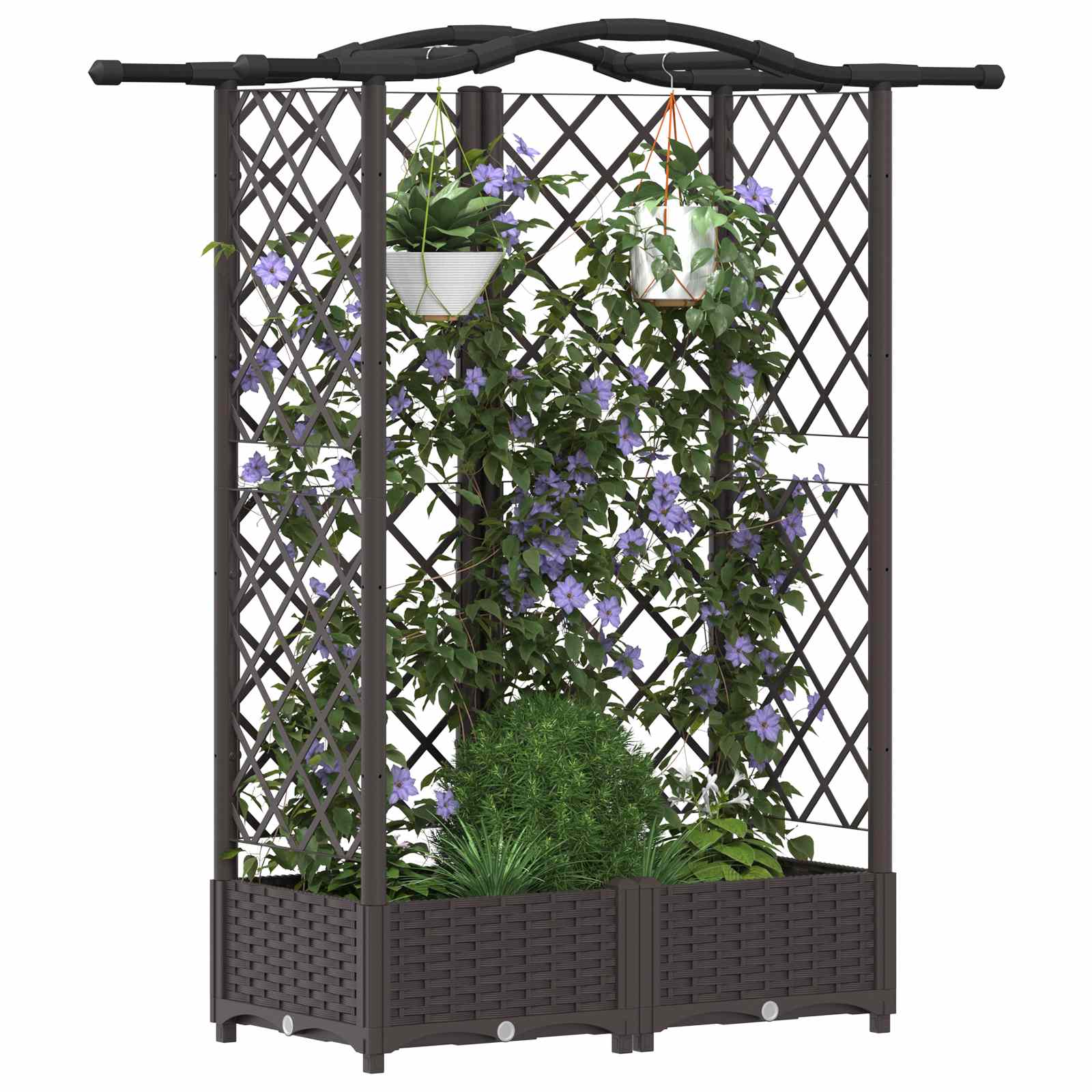 Magasított ágy trellis-szel és tetővel barna 124 x 40 x 126 cm
