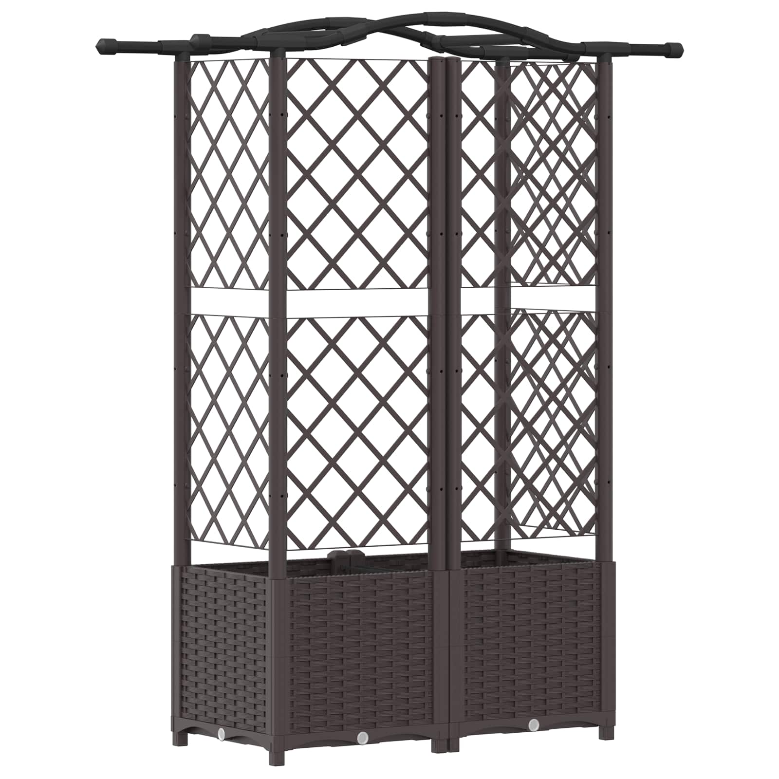 Magasított ágy trellis-szel és tetővel barna 122 x 40 x 141 cm