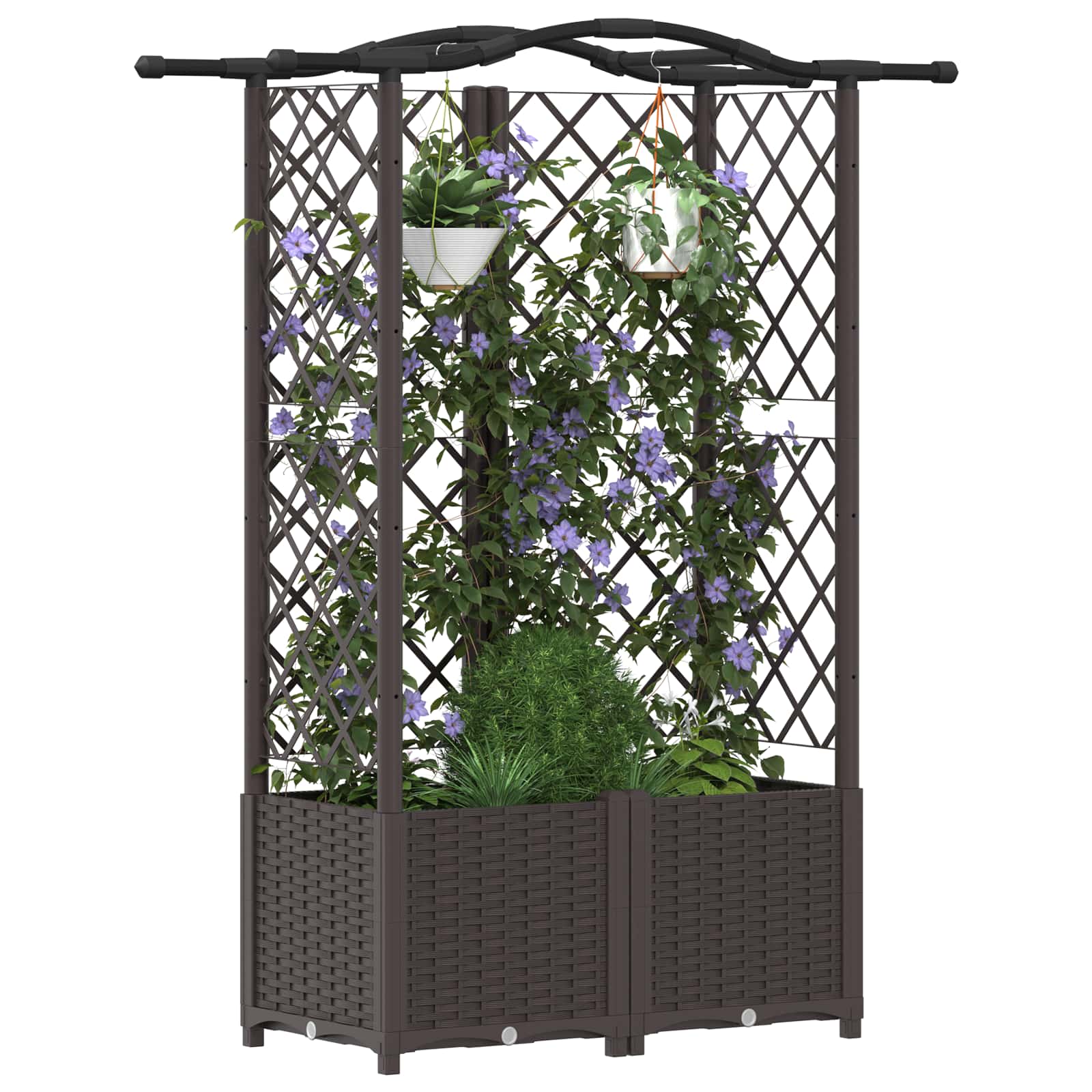 Magasított ágy trellis-szel és tetővel barna 122 x 40 x 141 cm