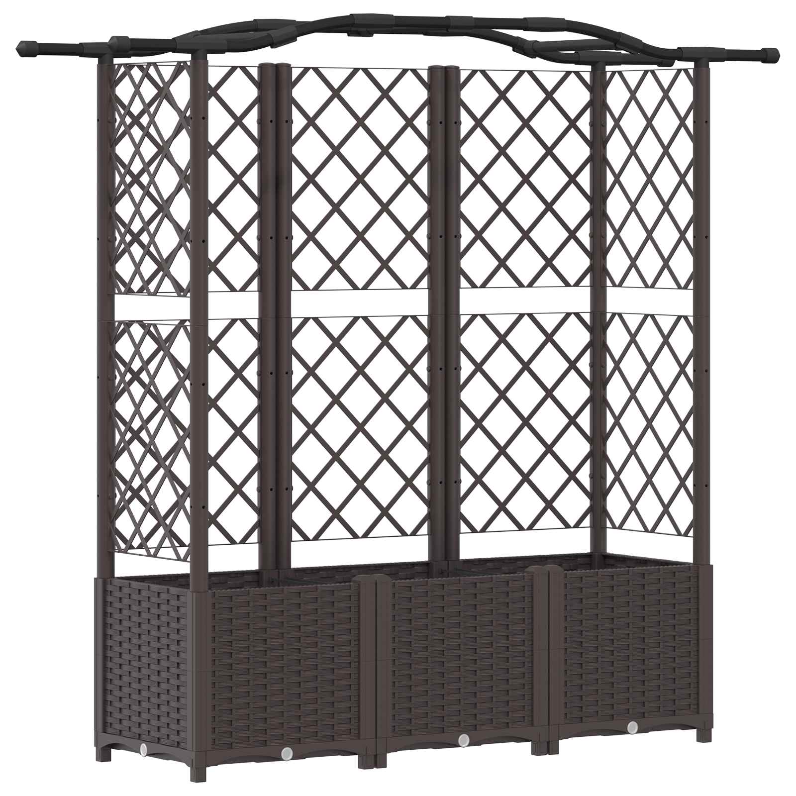 Magasított ágy trellis-szel és tetővel barna 163 x 40 x 141 cm