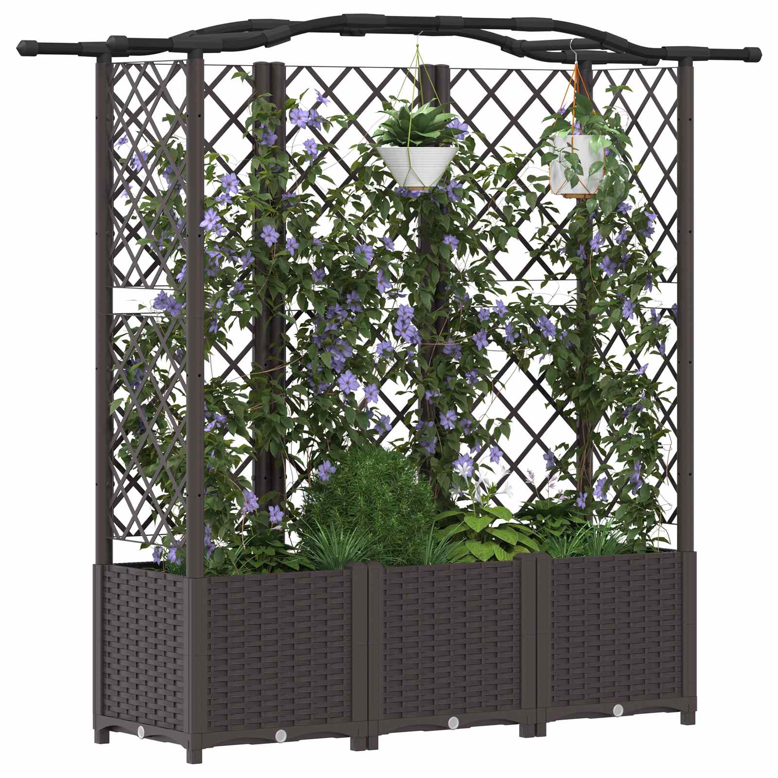 Magasított ágy trellis-szel és tetővel barna 163 x 40 x 141 cm