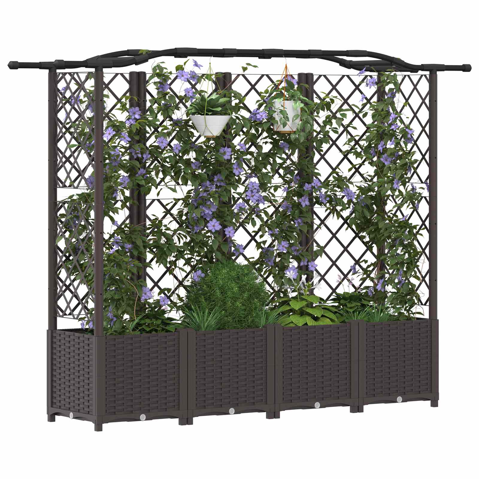 Magasított ágy trellis-szel és tetővel barna 204 x 40 x 141 cm