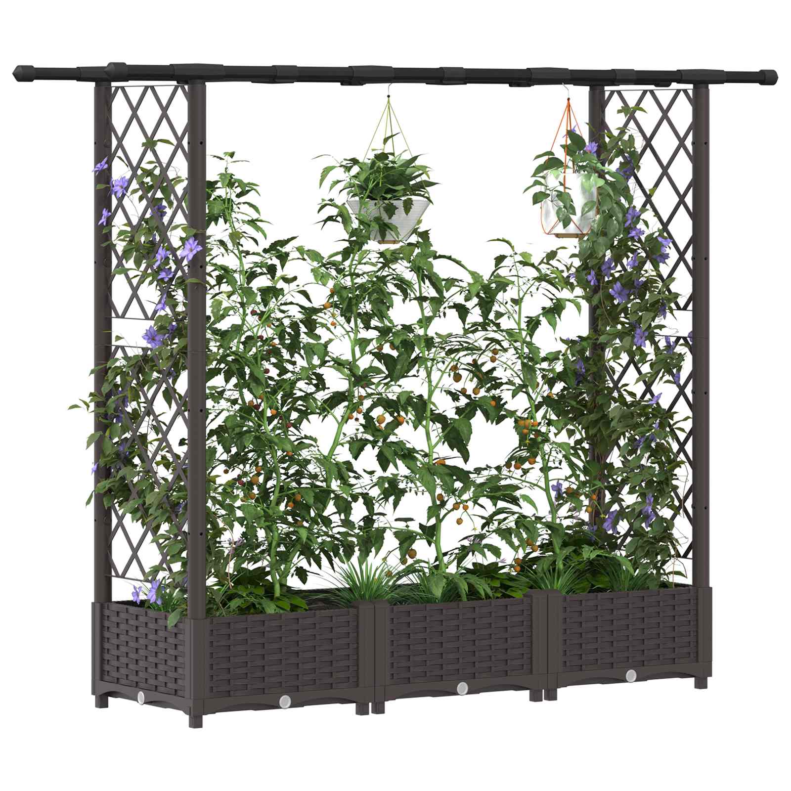Magasított ágy trellis-szel és tetővel barna 164 x 40 x 123 cm