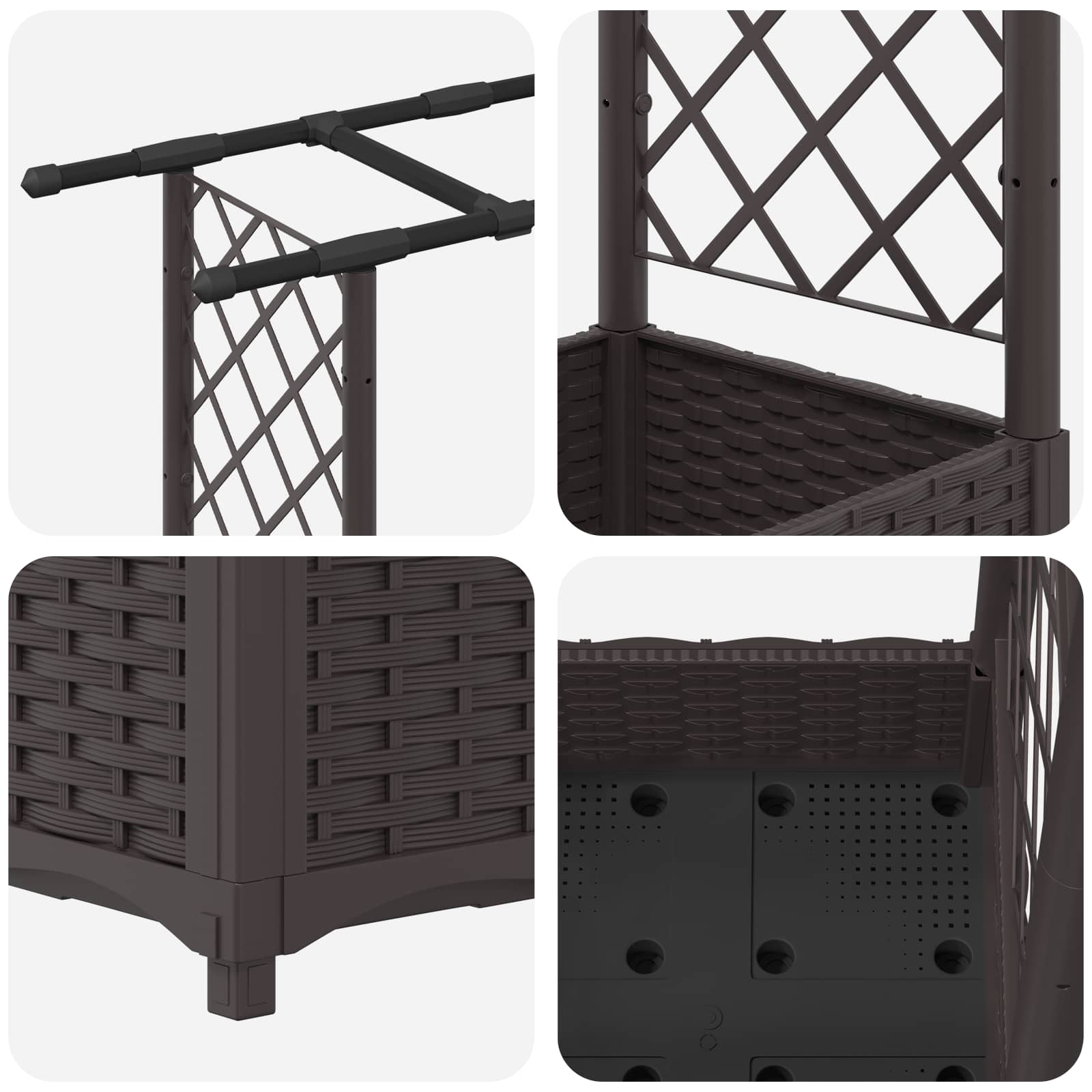 Magasított ágy trellis-szel és tetővel barna 203 x 40 x 123 cm