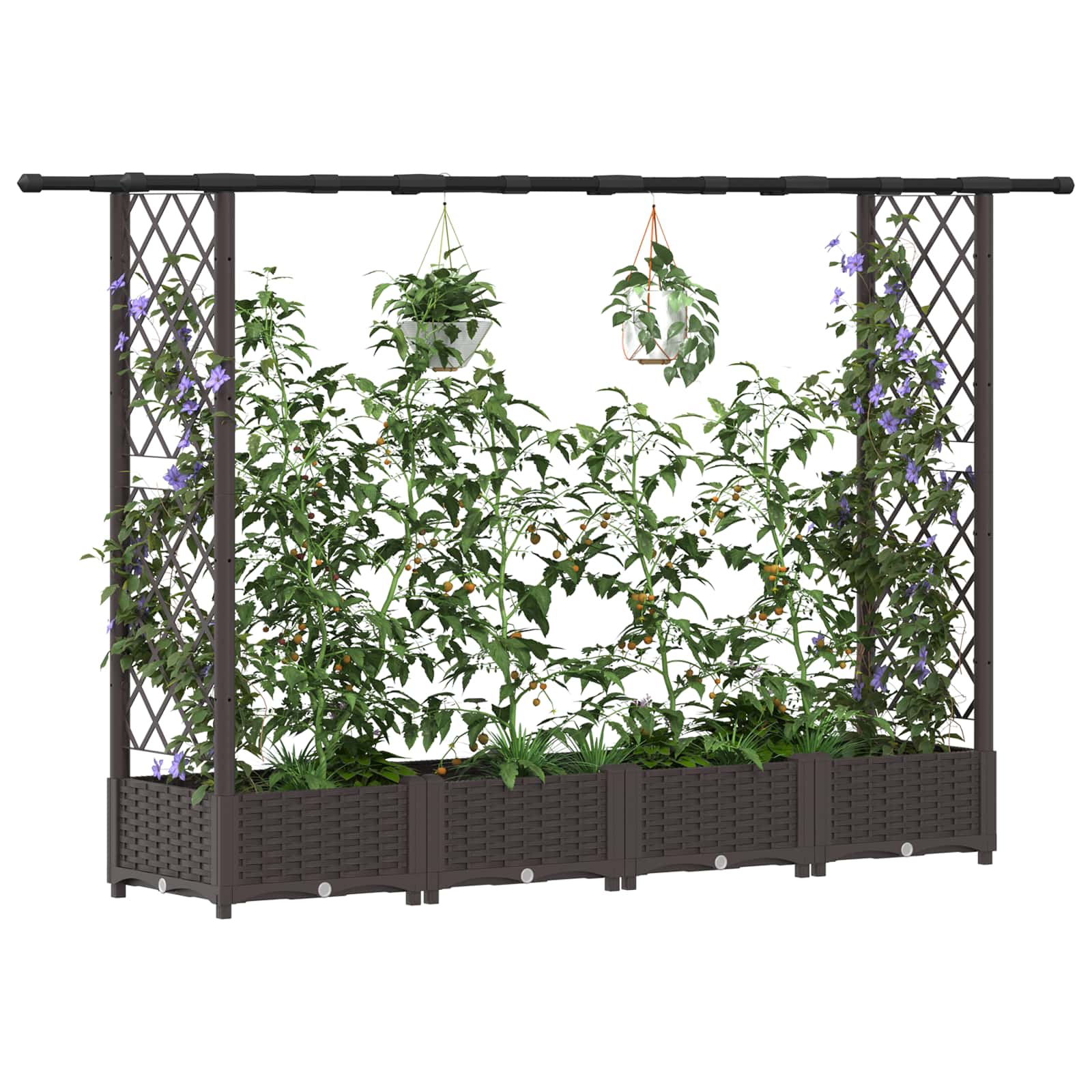 Magasított ágy trellis-szel és tetővel barna 203 x 40 x 123 cm