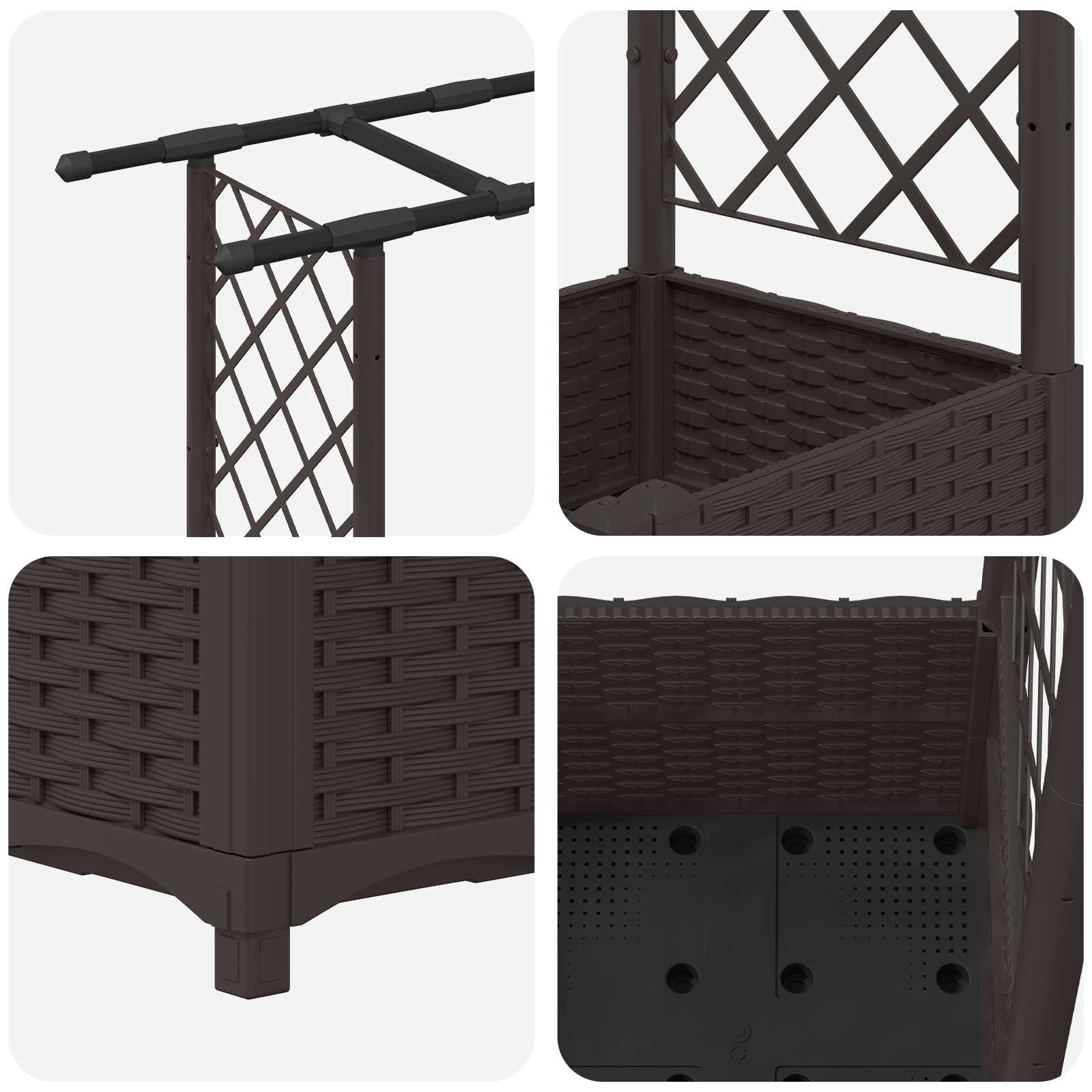 Magasított ágy trellis-szel és tetővel barna 203 x 40 x 138 cm