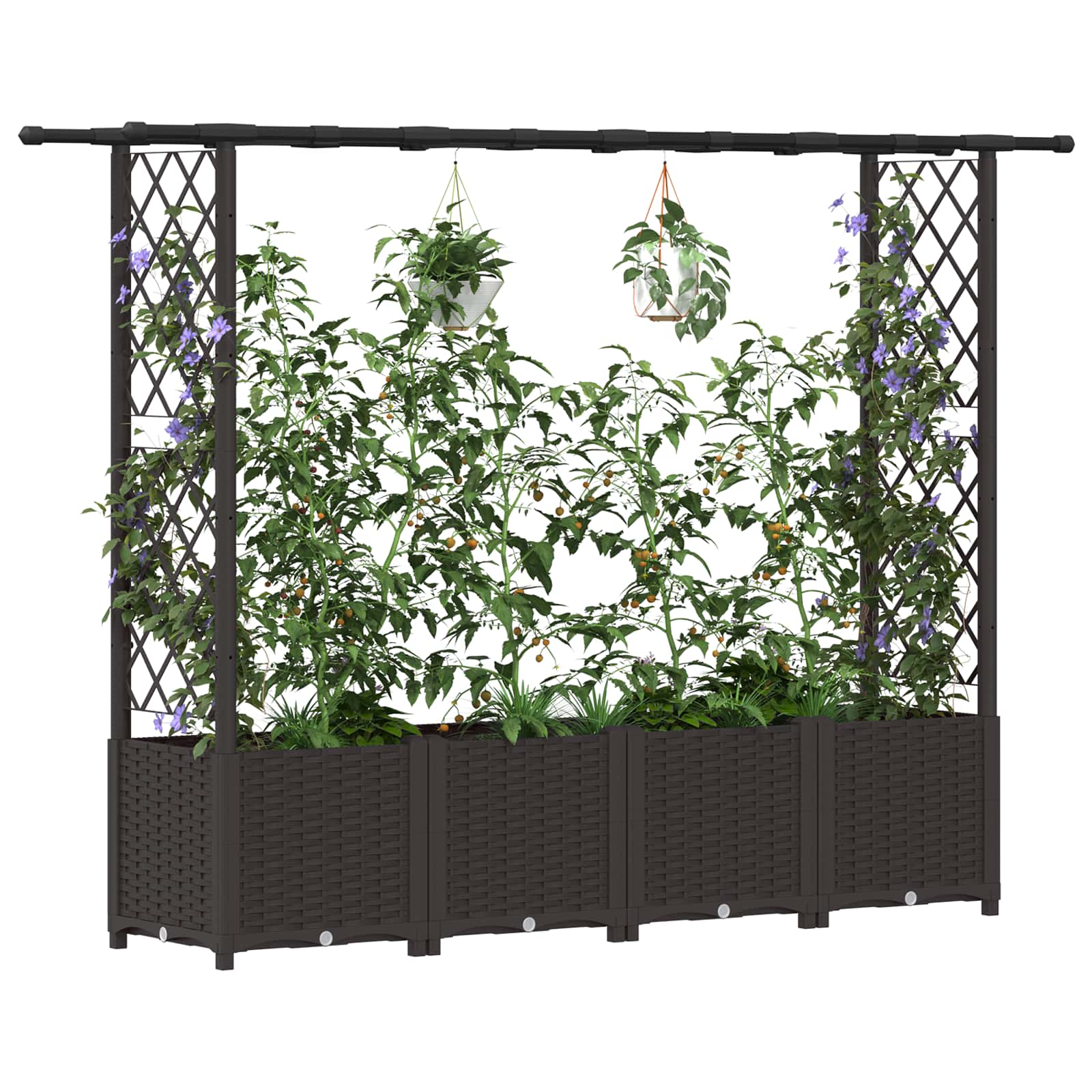 Magasított ágy trellis-szel és tetővel barna 203 x 40 x 138 cm