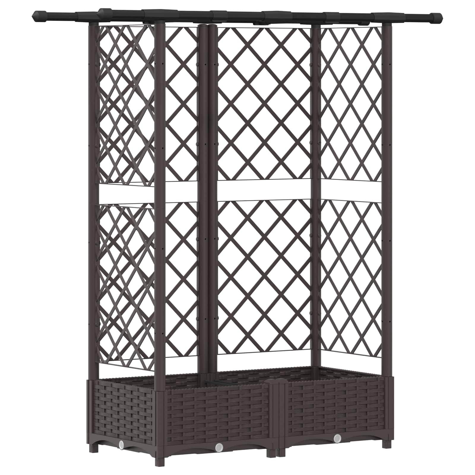 Magasított ágy trellis-szel és tetővel barna 124 x 40 x 123 cm