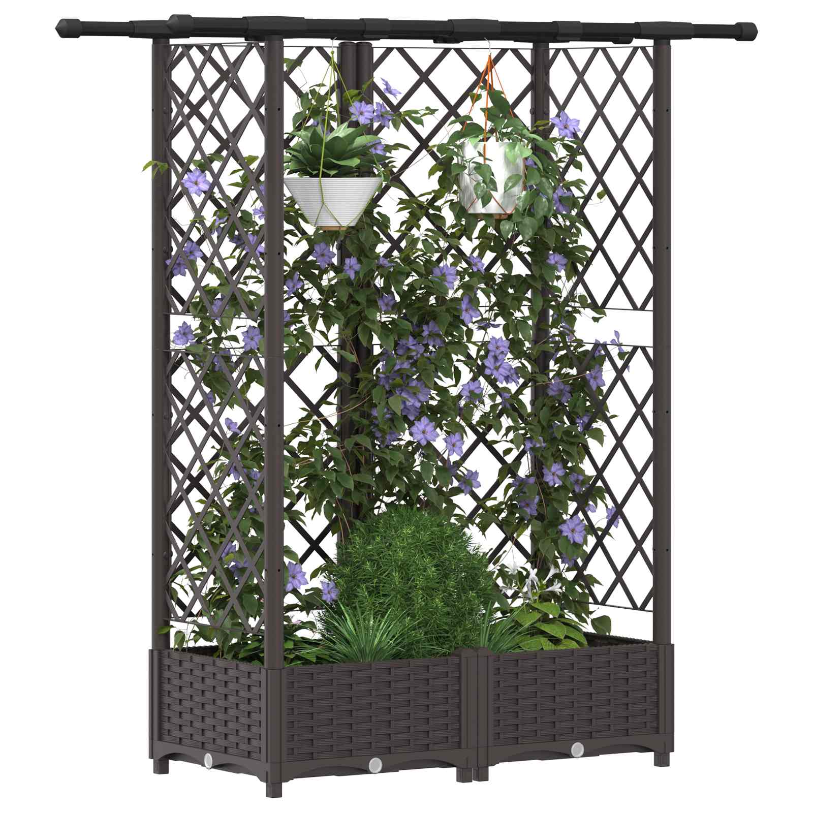 Magasított ágy trellis-szel és tetővel barna 124 x 40 x 123 cm