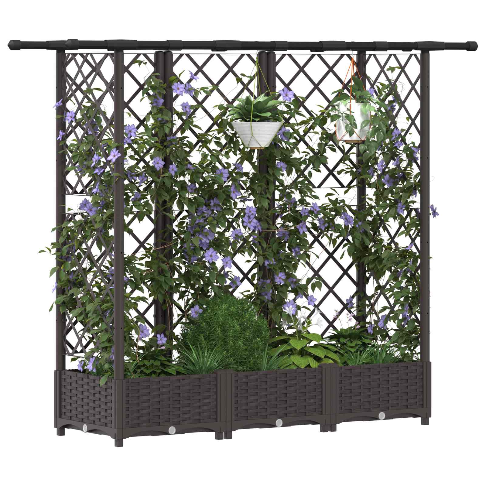 Magasított ágy trellis-szel és tetővel barna 164 x 40 x 123 cm