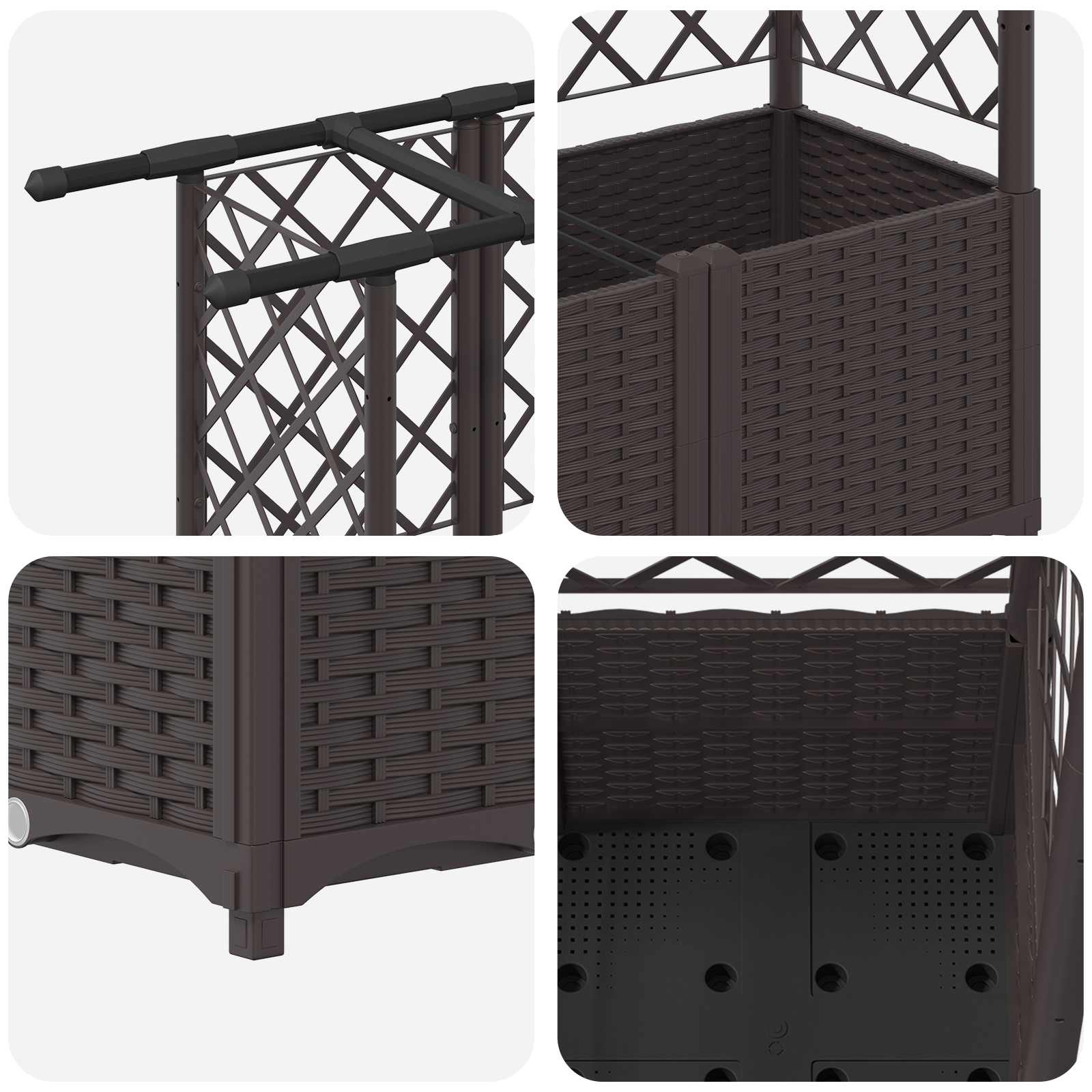 Magasított ágy trellis-szel és tetővel barna 202 x 40 x 138 cm