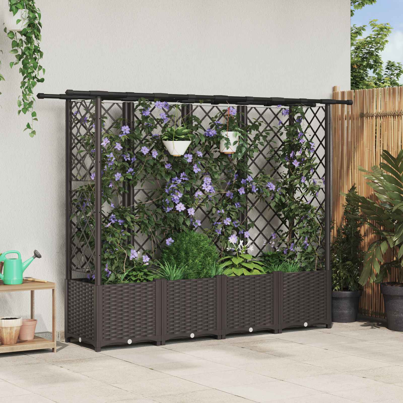 Magasított ágy trellis-szel és tetővel barna 202 x 40 x 138 cm
