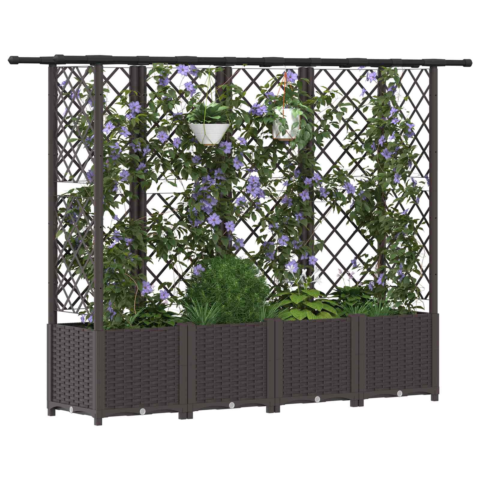 Magasított ágy trellis-szel és tetővel barna 202 x 40 x 138 cm