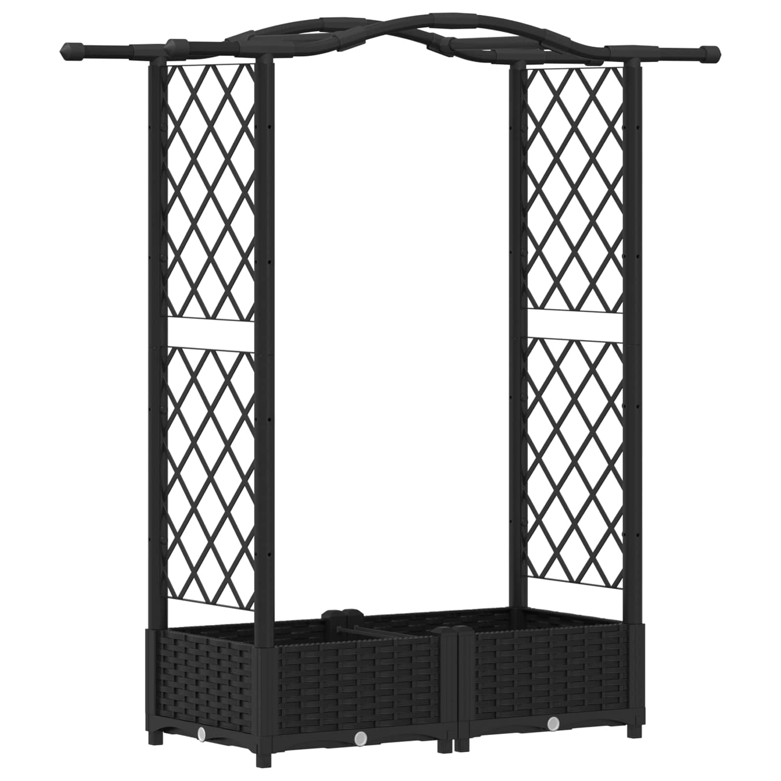 Magasított ágy trellis-szel és tetővel fekete 124 x 40 x 125 cm