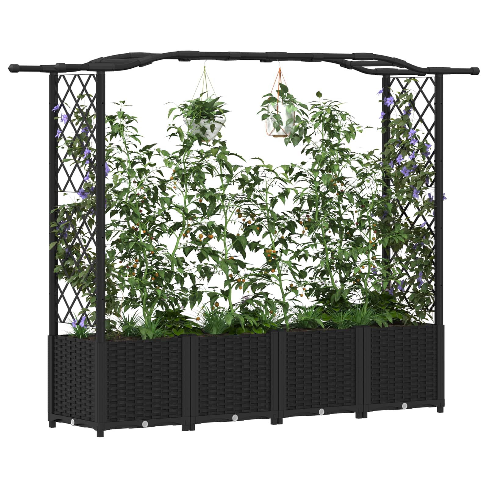 Magasított ágy trellis-szel és tetővel fekete 204 x 40 x 141 cm