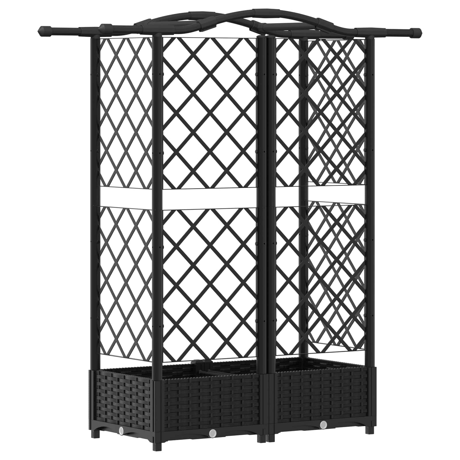 Magasított ágy trellis-szel és tetővel fekete 124 x 40 x 126 cm
