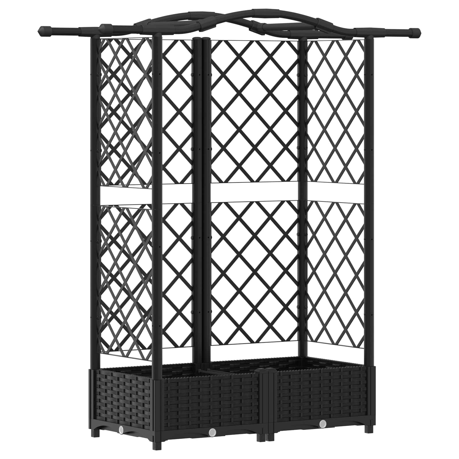 Magasított ágy trellis-szel és tetővel fekete 124 x 40 x 126 cm