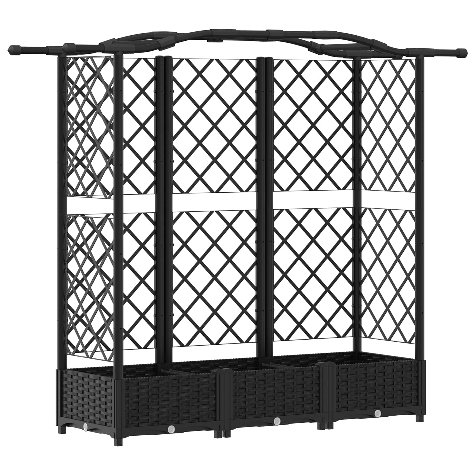 Magasított ágy trellis-szel és tetővel fekete 163 x 40 x 126 cm