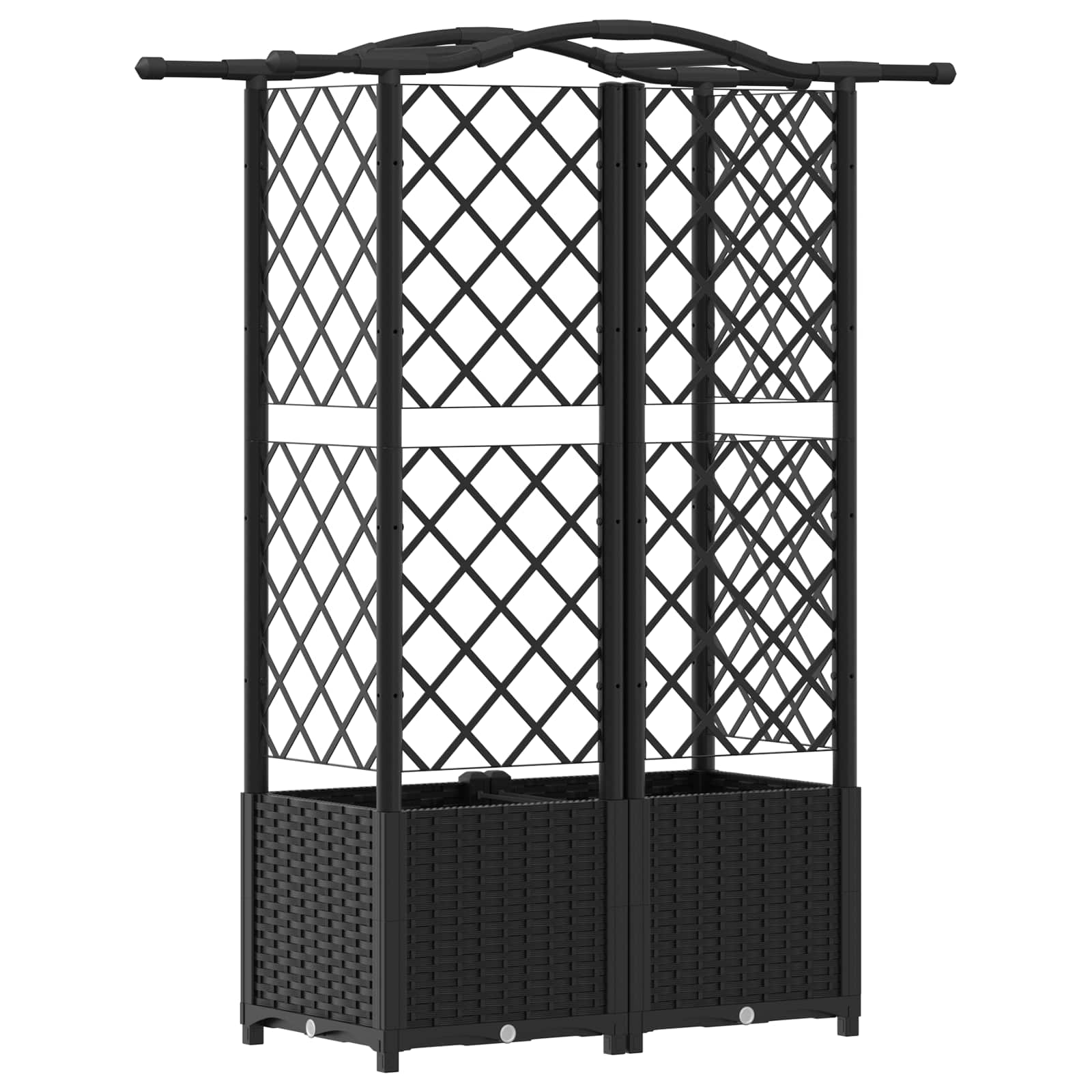 Magasított ágy trellis-szel és tetővel fekete 122 x 40 x 141 cm