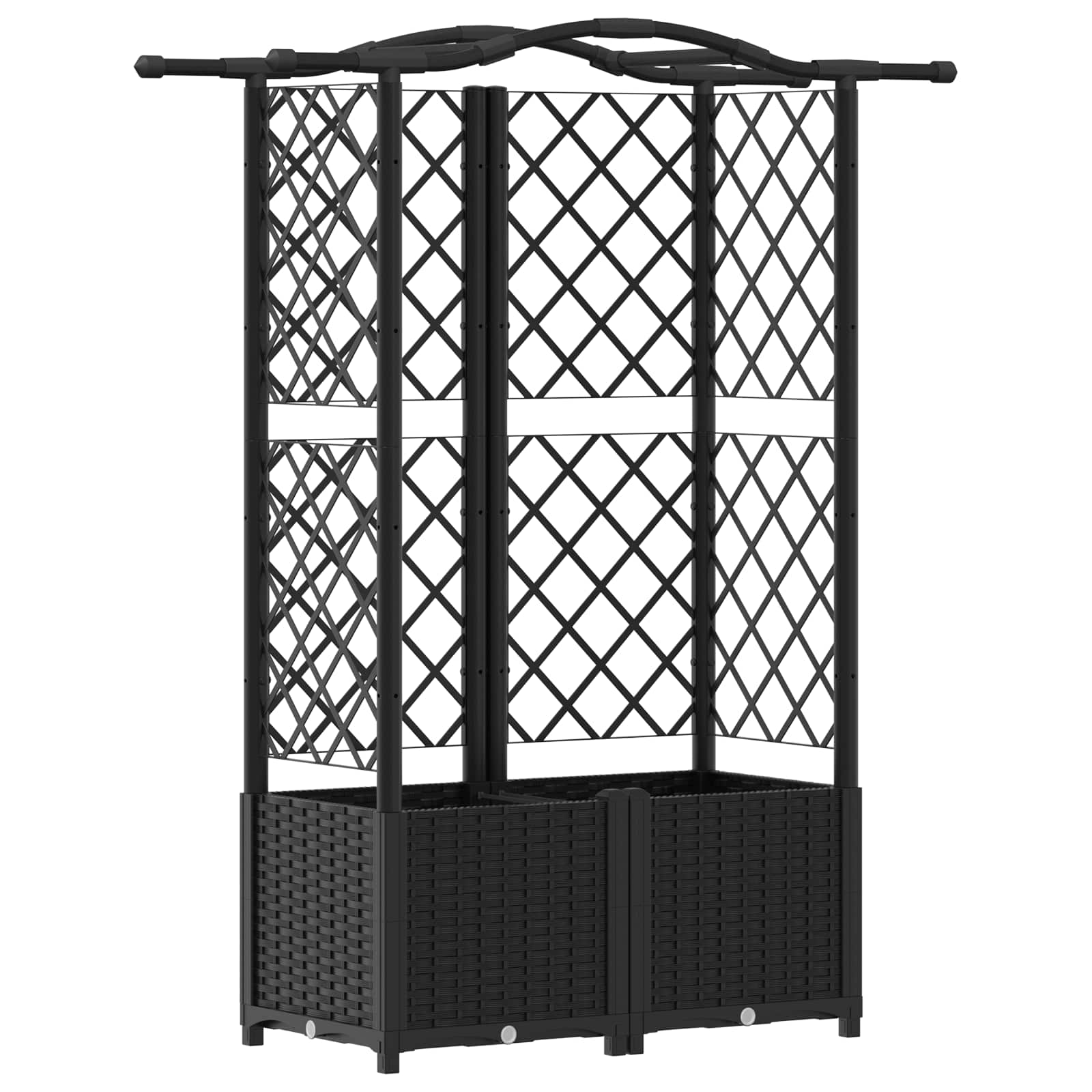 Magasított ágy trellis-szel és tetővel fekete 122 x 40 x 141 cm